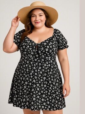 Black Floral Tie-Front Summer Dress